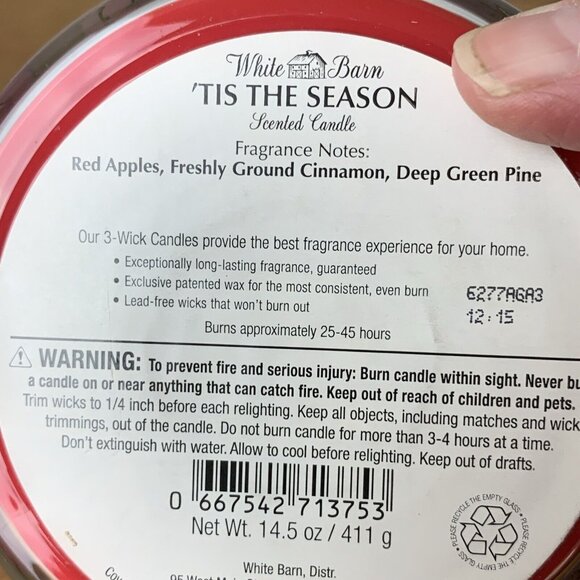 It’s The season White Barn 3 Wick Candle NEW Holiday Apples Cinnamon Pine 14.5oz - Picture 6 of 6